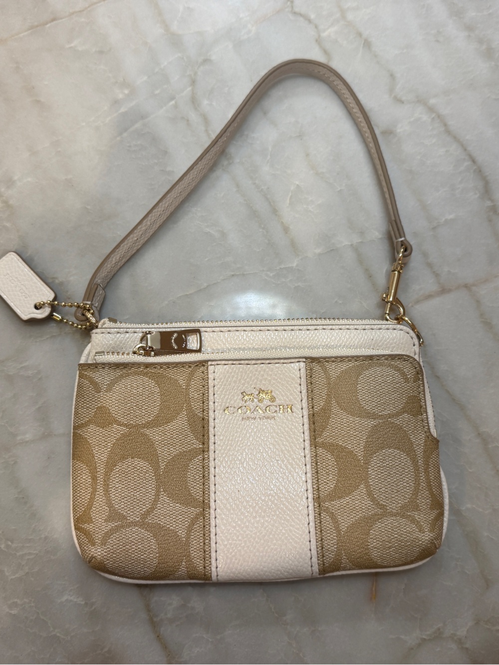 Coach Mini Wristlet in Khaki and Chalk